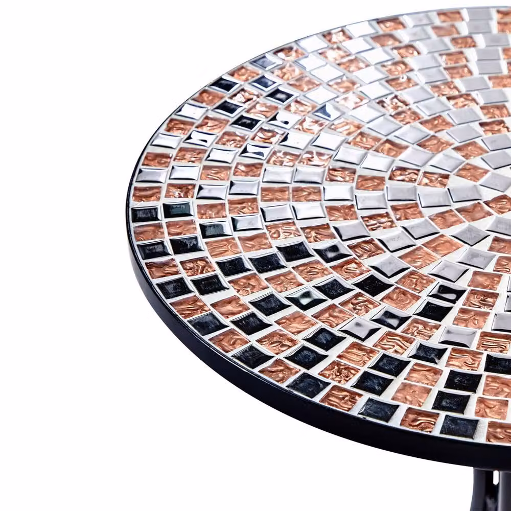 Wyld and Coco Garden Bistro Table with Black Metal Geometric Mosaic Top, Diameter: 60 cm – 3