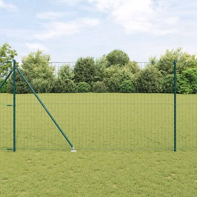 Berkfield Home Euro Fence with 7 Spike Posts, Galvanised Steel, Green and Silver, W: 10 m, H: 1.6 m