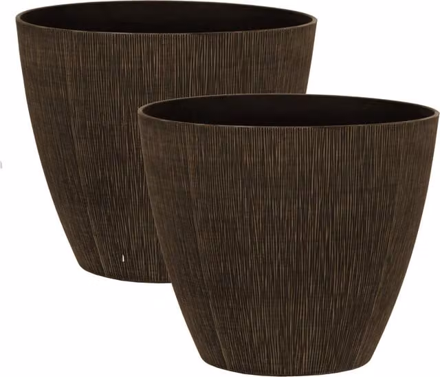Simpa Allure Textured Plastic Planter Tub Set of 2 in Brown