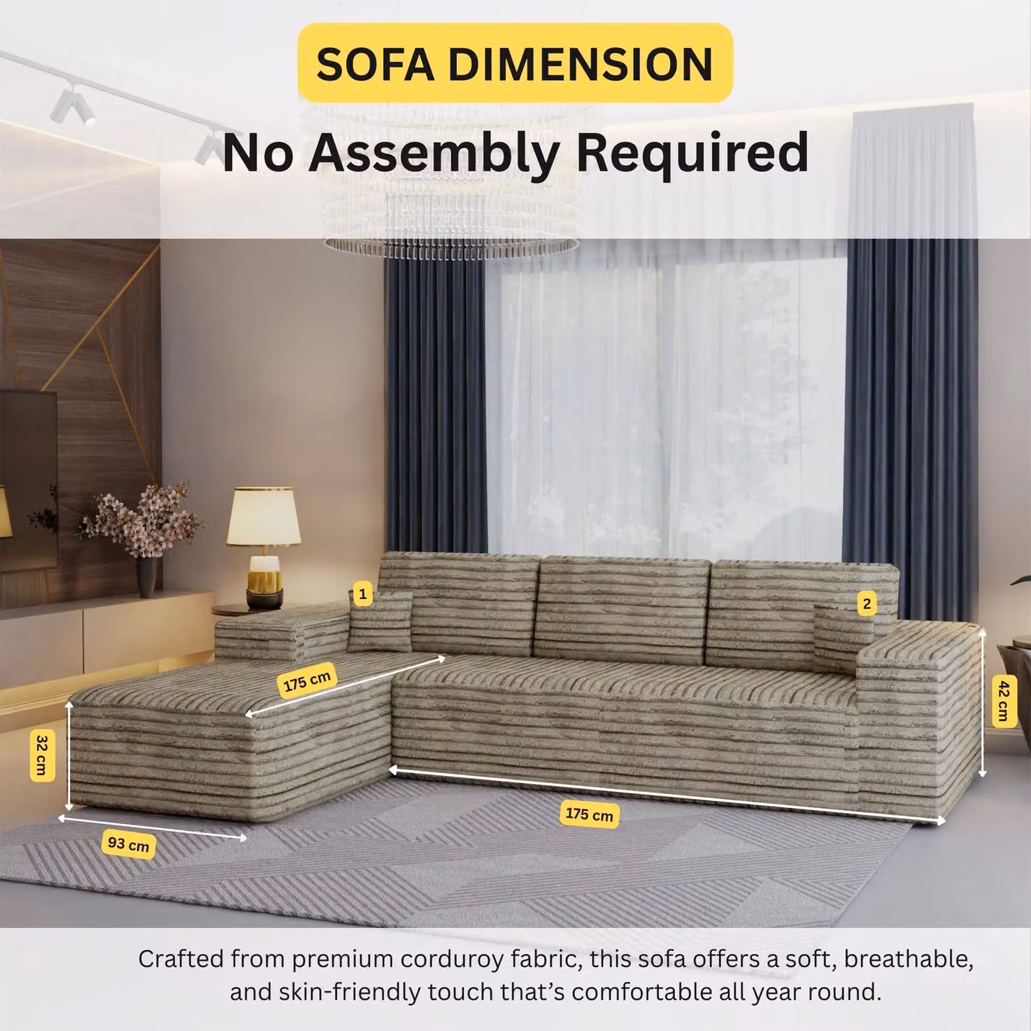 Sliding Wardrobes 4U Smart Left Corner Sofa in Brown with Fabric Upholstery and Scatter Cushions – 3