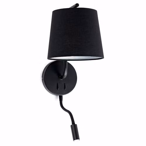 Faro Barcelona Berni 29330 LED Wall Light with Metal Body and Black Fabric Shade – 1