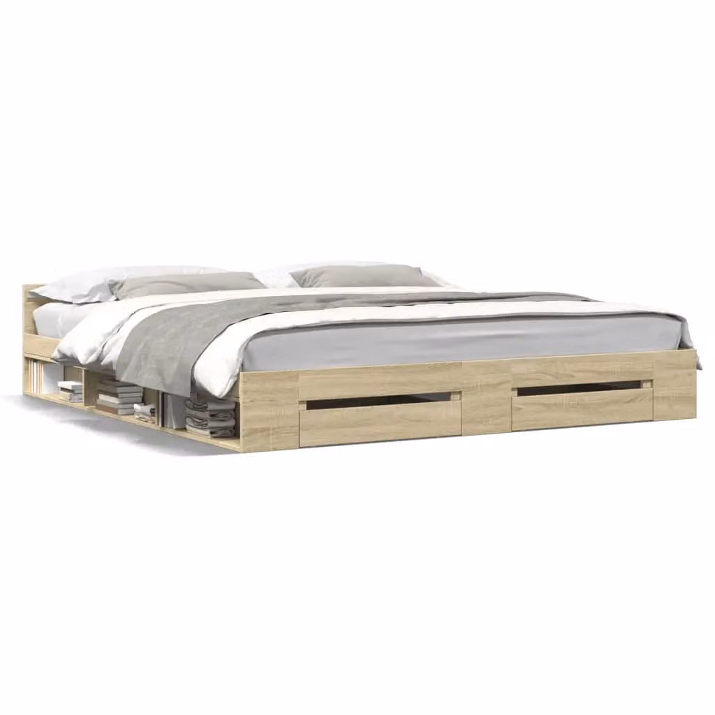 Berkfield Home Modern Bed Frame with Drawers in Sonoma Oak Brown, W/D/H: 200 x 200 cm – 2
