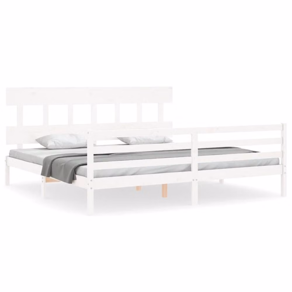 Berkfield Home Beautiful Solid Wood Bed Frame with Headboard in White, W/D/H: 200 x 200 x 205.5 cm – 2
