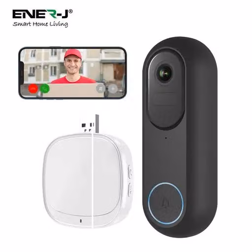 ENER-J Light Glow 1080P Wired and Wireless Video Doorbell Kit with 5200mAh Battery and USB Chime in Black – 3