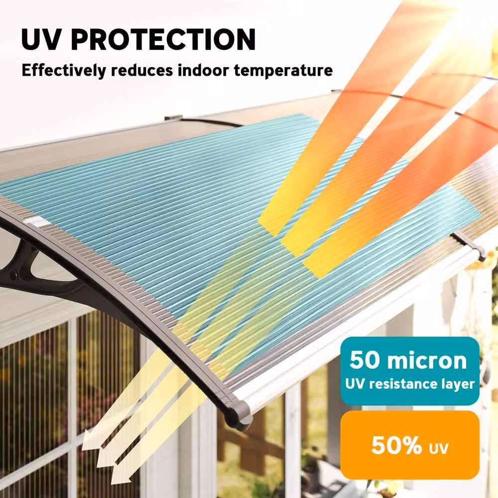 OUTSUNNY Brown Aluminium Wall-Mounted Door Canopy Outdoor Awning Rain Shelter for Window and Porch – 3