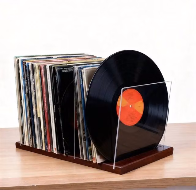 Nordara Premium Acrylic and Wood Vinyl Record Storage Holder in Brown – 1