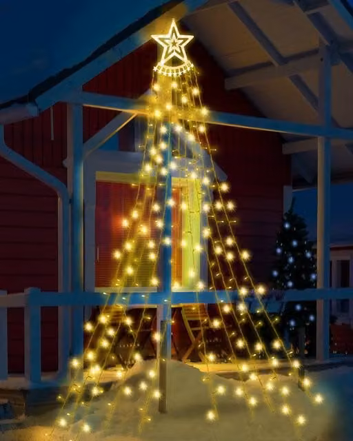 Globrite Warm White LED Curtain Star Fairy Lights, Waterproof Outdoor Waterfall Lights with 350 LEDs