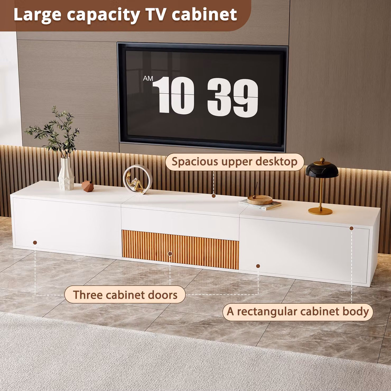 Aosom UK Modern TV Cabinet with Doors and Open Shelves in White and Wood, W/D/H: 180 x 34 x 30 cm – 3