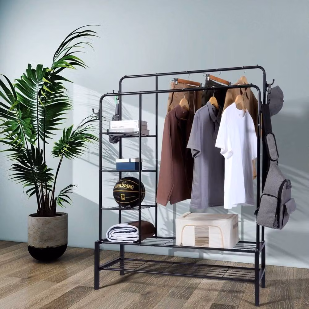 EONLION Heavy Duty Double Rail Clothes Rack in Black – 3