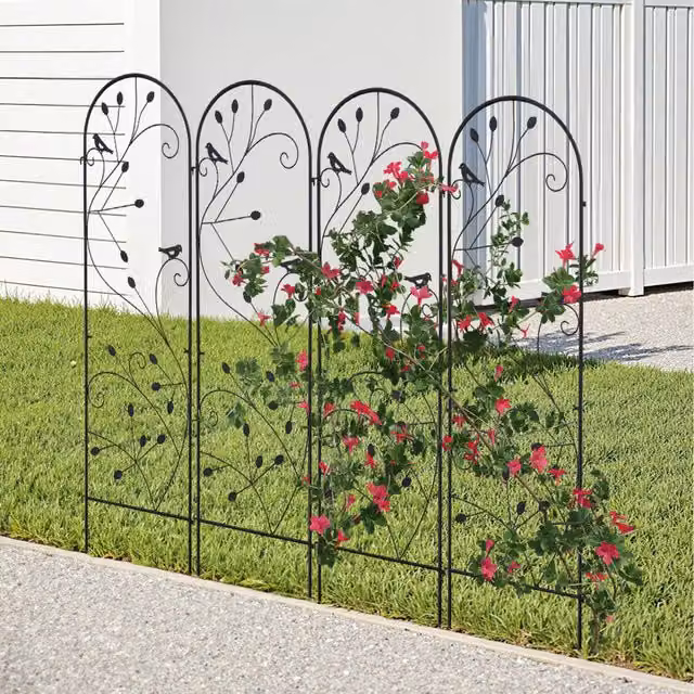 Livingandhome Set of 2 Black Metal Garden Trellis Supports for Climbers, Height: 50 cm