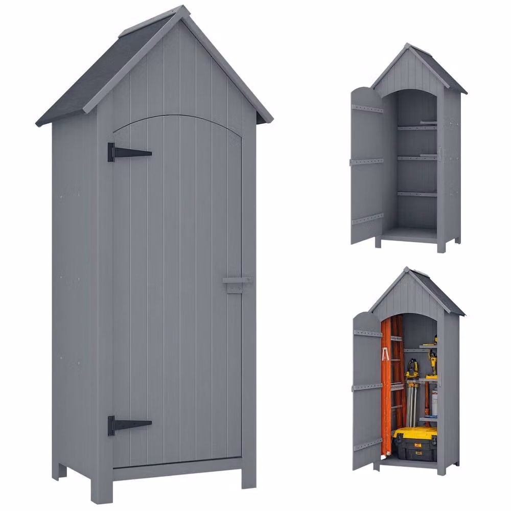 OUTSUNNY Grey Wooden Small Garden Shed with 3 Shelves and Single Door, W/D/H: 179.5 x 48 x 52 cm – 2