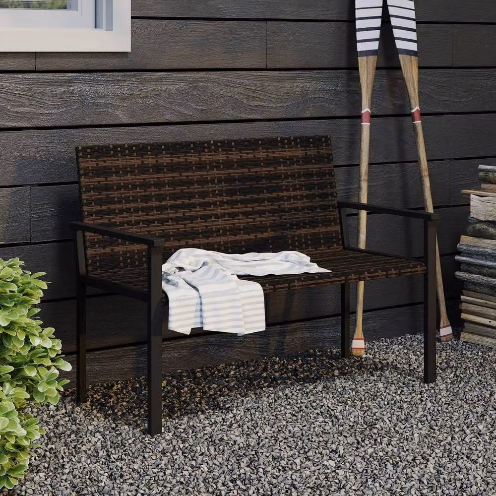 Wyld Haus Batare 2 Seater Rattan Garden Bench with Armrests in Mixed Brown and Dark Grey – 9