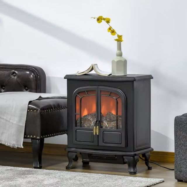 HOMCOM Electric Fireplace Heater with LED Fire Flame Effect in Black