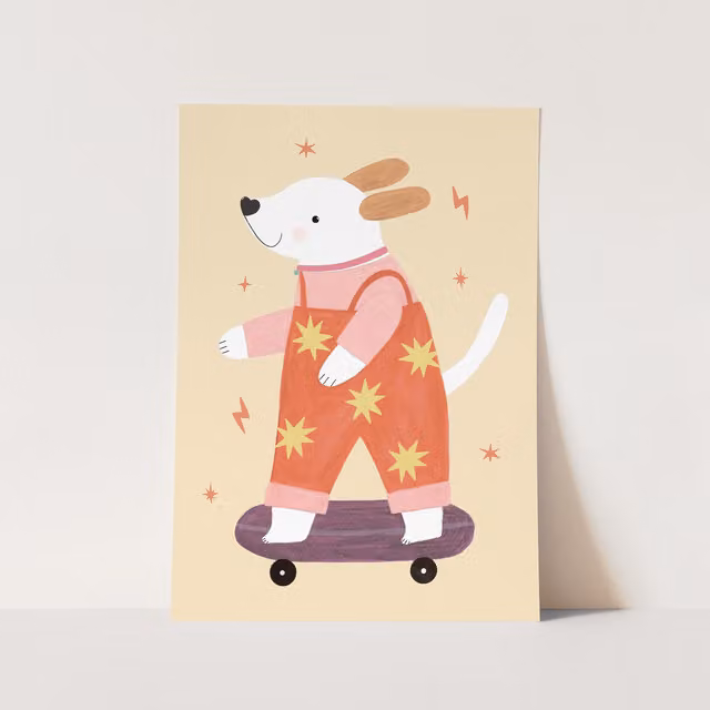 Kid Of The Village Skater Pup Multicolour Paper Poster, W: 21.0 cm, H: 29.7 cm