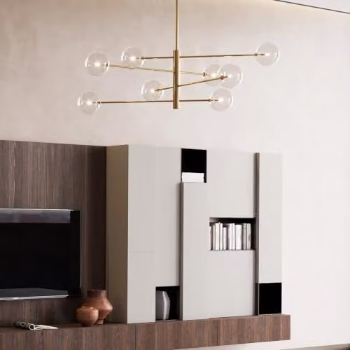 Ideal Lux Equinoxe 8 Light Multi Arm Suspended Pendant Ceiling Light in Grey and Gold/Brass