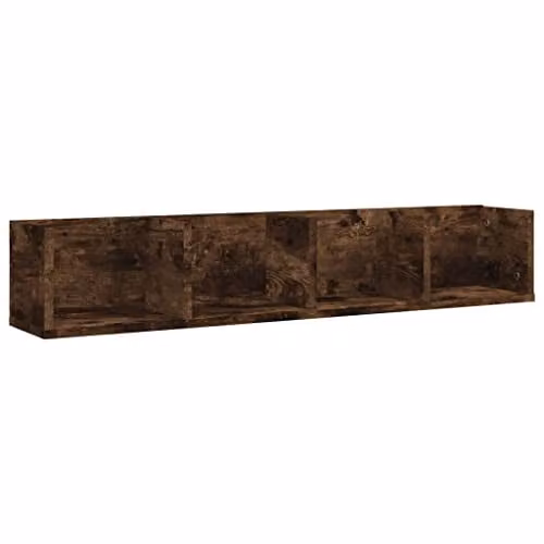 vidaXL Modern CD Wall Shelf in Smoked Oak, W: 100 cm, D: 18 cm, H: 18 cm