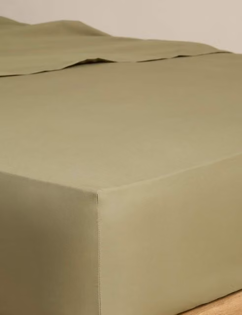 M&S Egyptian Cotton Deep Fitted Sheet Fern Green W/D/H: 140 x 200 cm