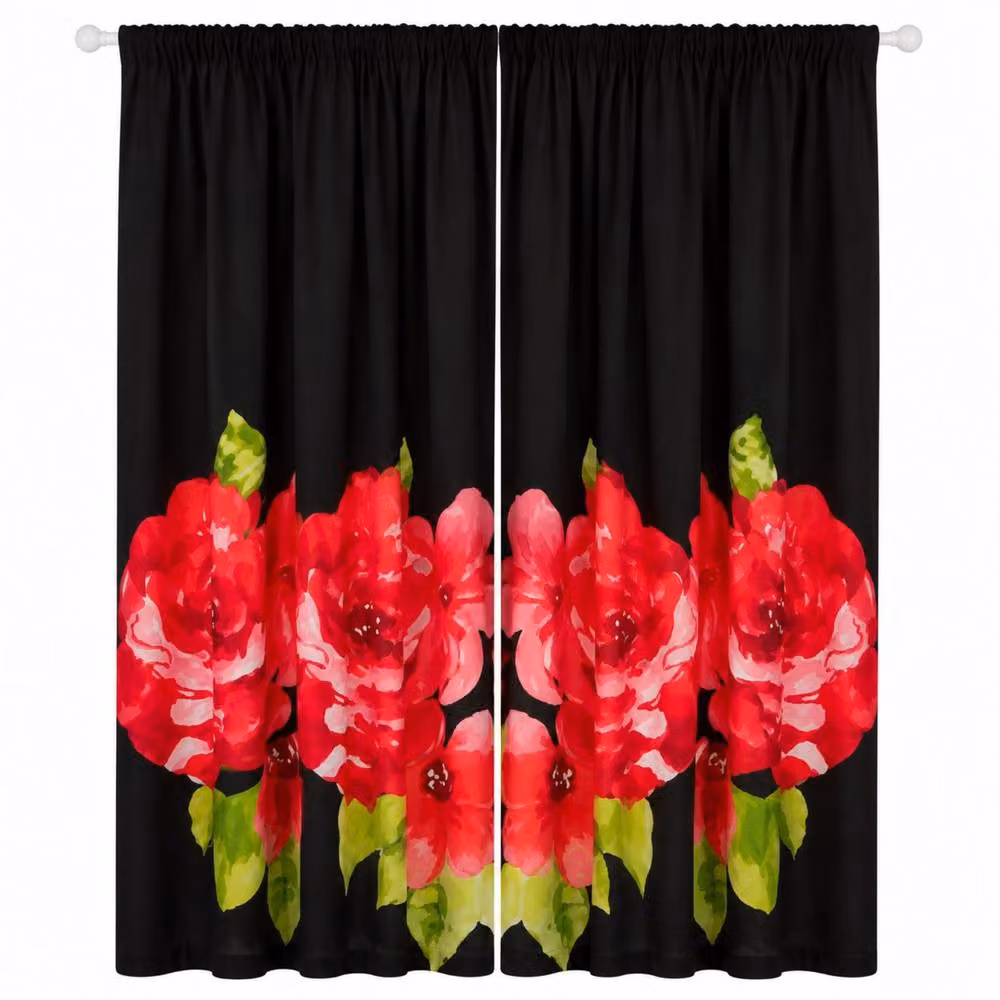 Smart Living Grace Floral Curtains Pair with Tie Backs in Black, Width: 167 cm, Drop: 183 cm – 3