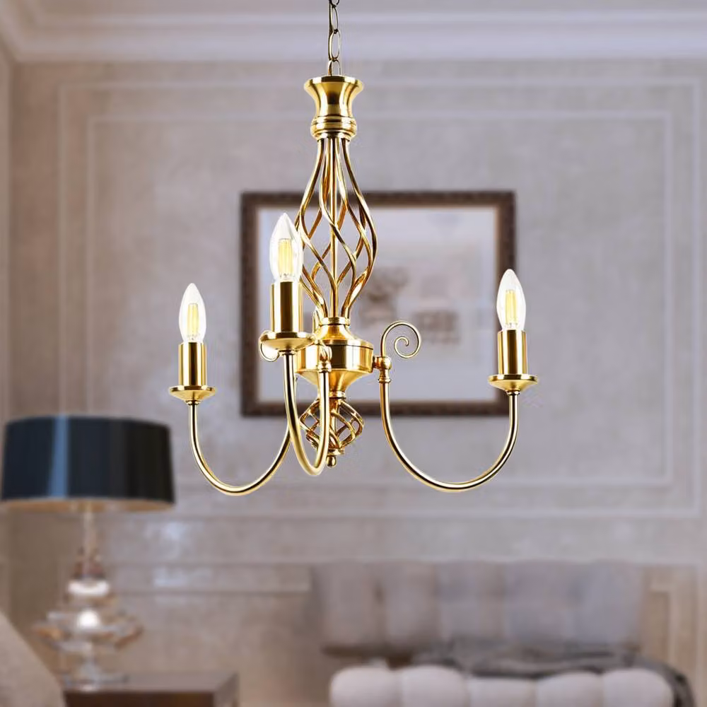 First Choice Lighting Barley Twist 3 Light Pendant in Polished Brass and Gold – 2