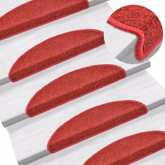 Berkfield Home Self-Adhesive Carpet Stair Treads, 15 Pieces, Bordeaux Red, W: 56 cm, D: 17 cm, H: 3 cm