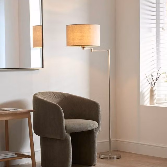 Pagazzi Marston Silver Floor Lamp with Beige Fabric Shade
