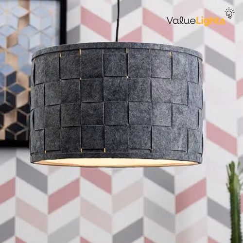 MiniSun Large Modern Weave Drum Ceiling Pendant Light Shade in Grey Felt Finish – 2