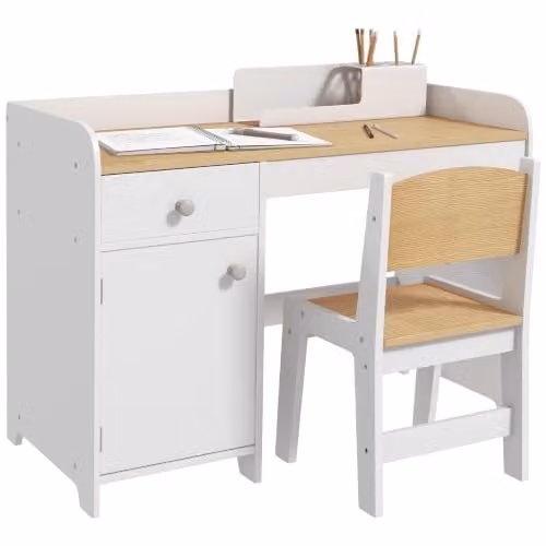 ZONEKIZ Kids Desk and Chair Set for Ages 3-6 Years in White