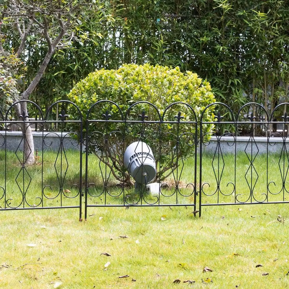KORVIXA 5-Piece Steel Interlocking Decorative Garden Fence in Black, W/H: 100 x 100 cm – 3