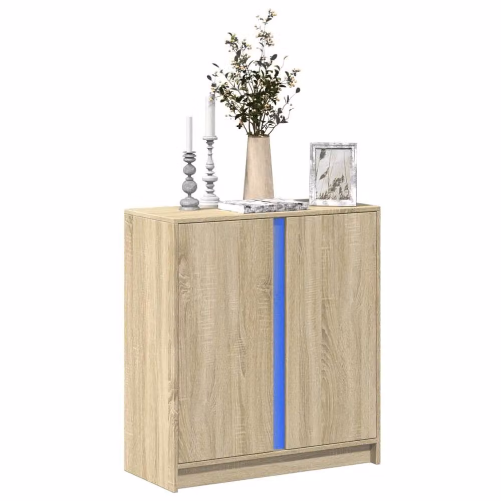 Berkfield Home Modern Sideboard in Light Oak with Integrated LED Lighting, W/D/H: 77 x 34 x 85 cm – 2