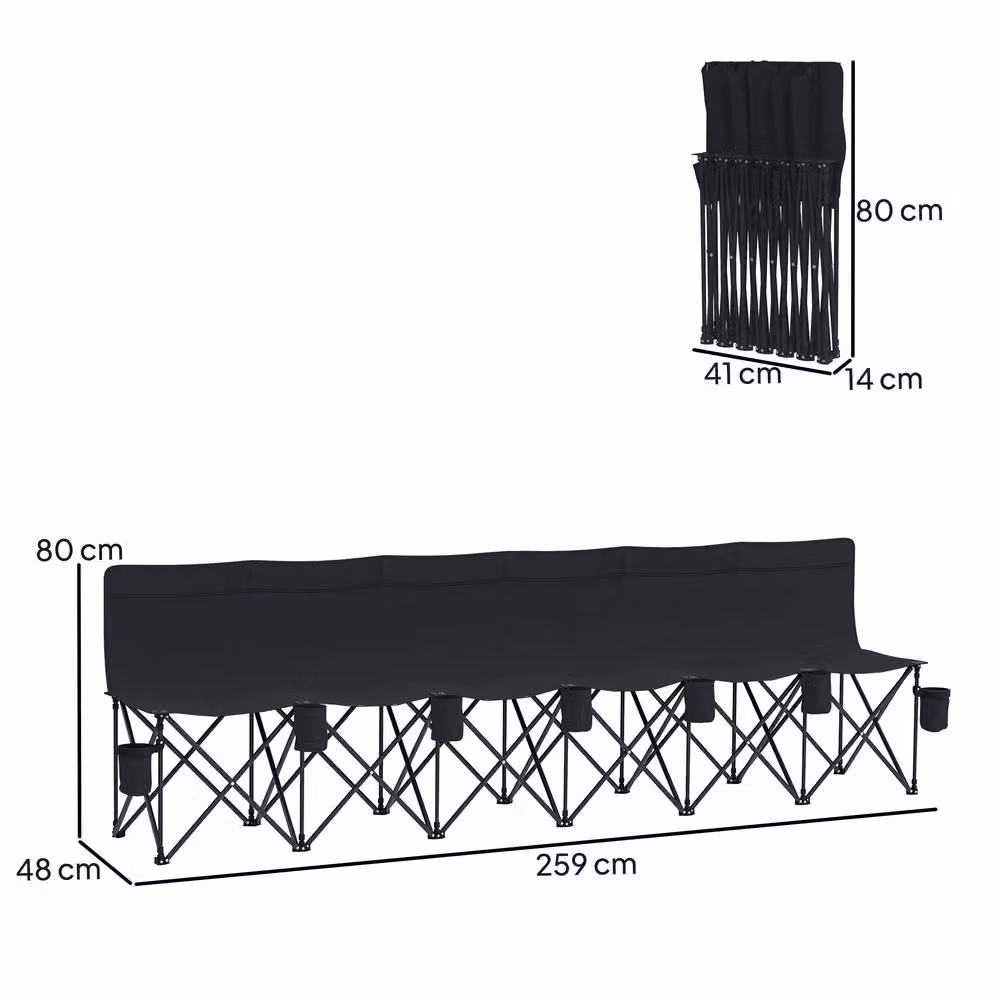 STILVORA 6 Seater Folding Camping Bench with Cup Holders in Black – 3