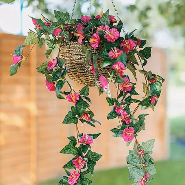 Garden Mile Round Rattan Hanging Floral Basket in Brown, Green and Pink