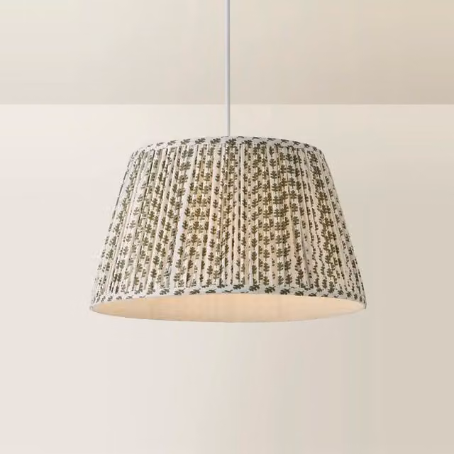 ValueLights Grange Round Floral Pleated Fabric Lamp Shade in Green