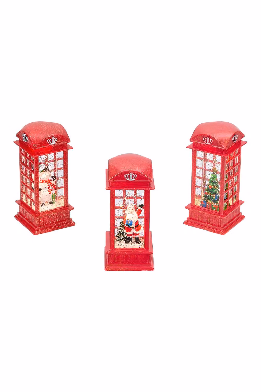 Living and Home 3-Pack Red Vintage Christmas Telephone Box Snow Globe Lanterns – 3