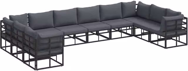 Berkfield Home 10-Piece Modern Garden Sofa Set with Black Powder Coated Aluminium Frame and Weatherproof Cushions