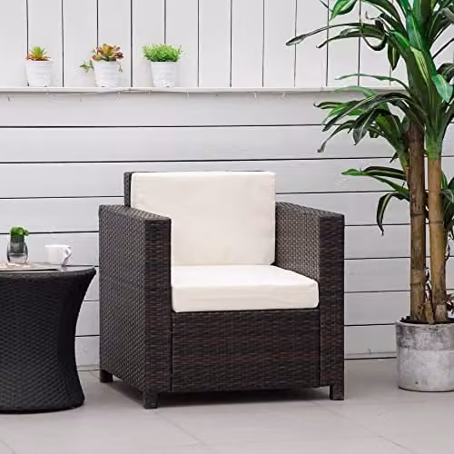 Outsunny Brown Rattan Garden Armchair with Cushions – 3