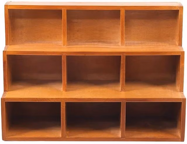 KORVIXA Brown Vintage 3 Tier Ladder Trinkets Box with 9 Cubes and Back Panel, W/D/H: 100 x 100 cm – 1