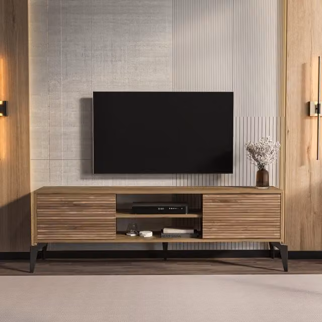 Decorotika Lojo Modern TV Unit in Brown with Alina Geometric Pattern, Width: 160 cm