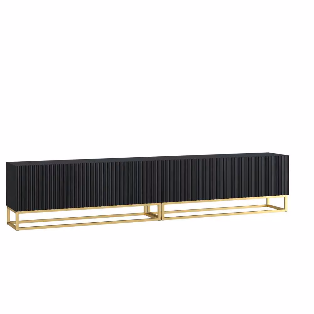 Mex Furniture LTD Ripple Duo TV Unit in Black with Gold Fluted Doors, W: 200 cm, D: 45 cm, H: 35 cm – 4