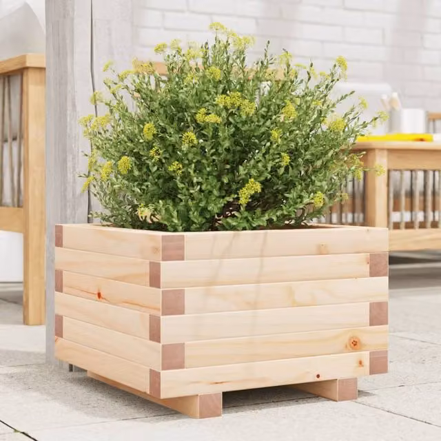 Berkfield Home Garden Brown Solid Wood Pine Planter W: 40 cm, D: 40 cm, H: 26.5 cm