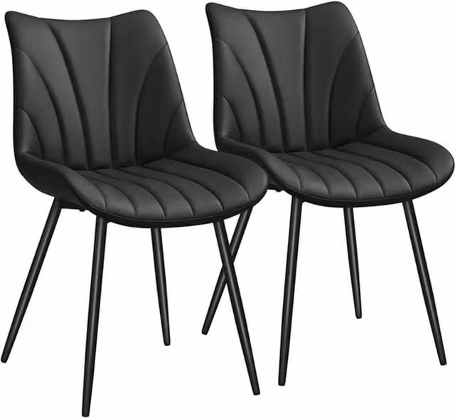 VOGREX Set of 2 Black Synthetic Leather Upholstered Dining Chairs with Metal Legs