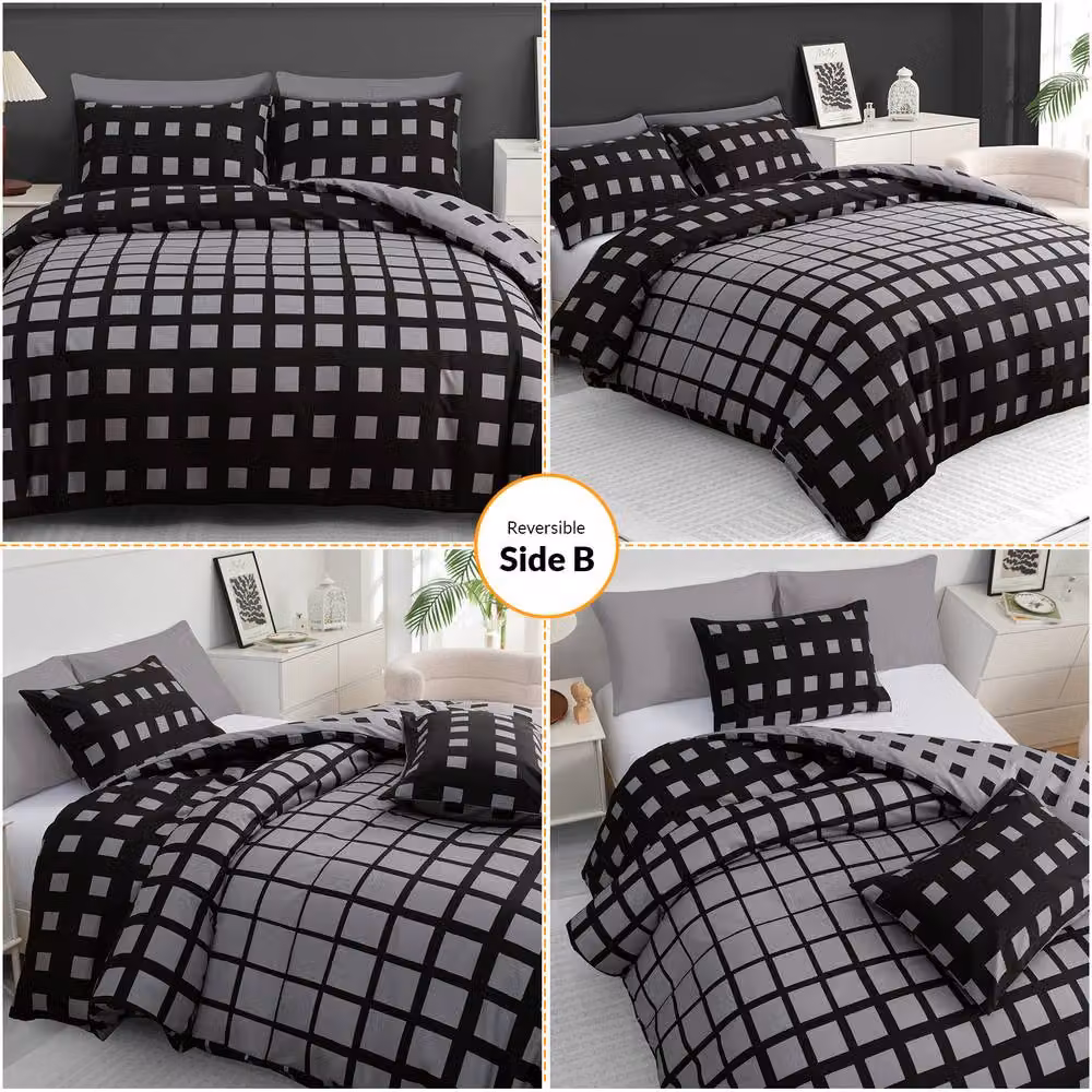 Pamposh Reversible Grey Microfibre Duvet Cover Set, W: 180 cm x L: 200 cm – 7