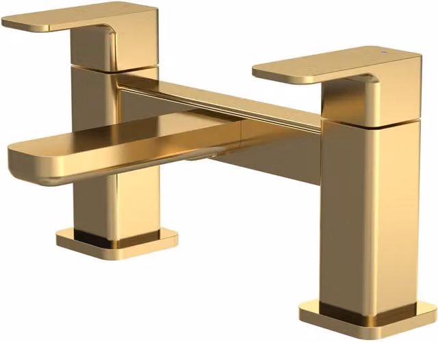 Balterley Square Deck Mounted Two Handle Bathtub Filler Tap in Brushed Brass