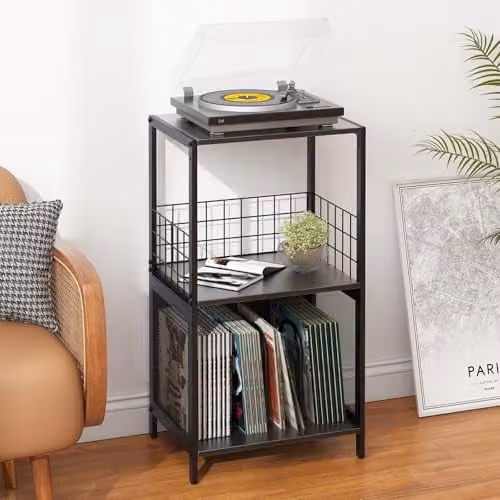 Huhote Retro 3-Tier Serving Trolley in Black with Height Adjustable Wood and Metal Construction, W/D/H: 72.9 x 40 x 30 cm – 2