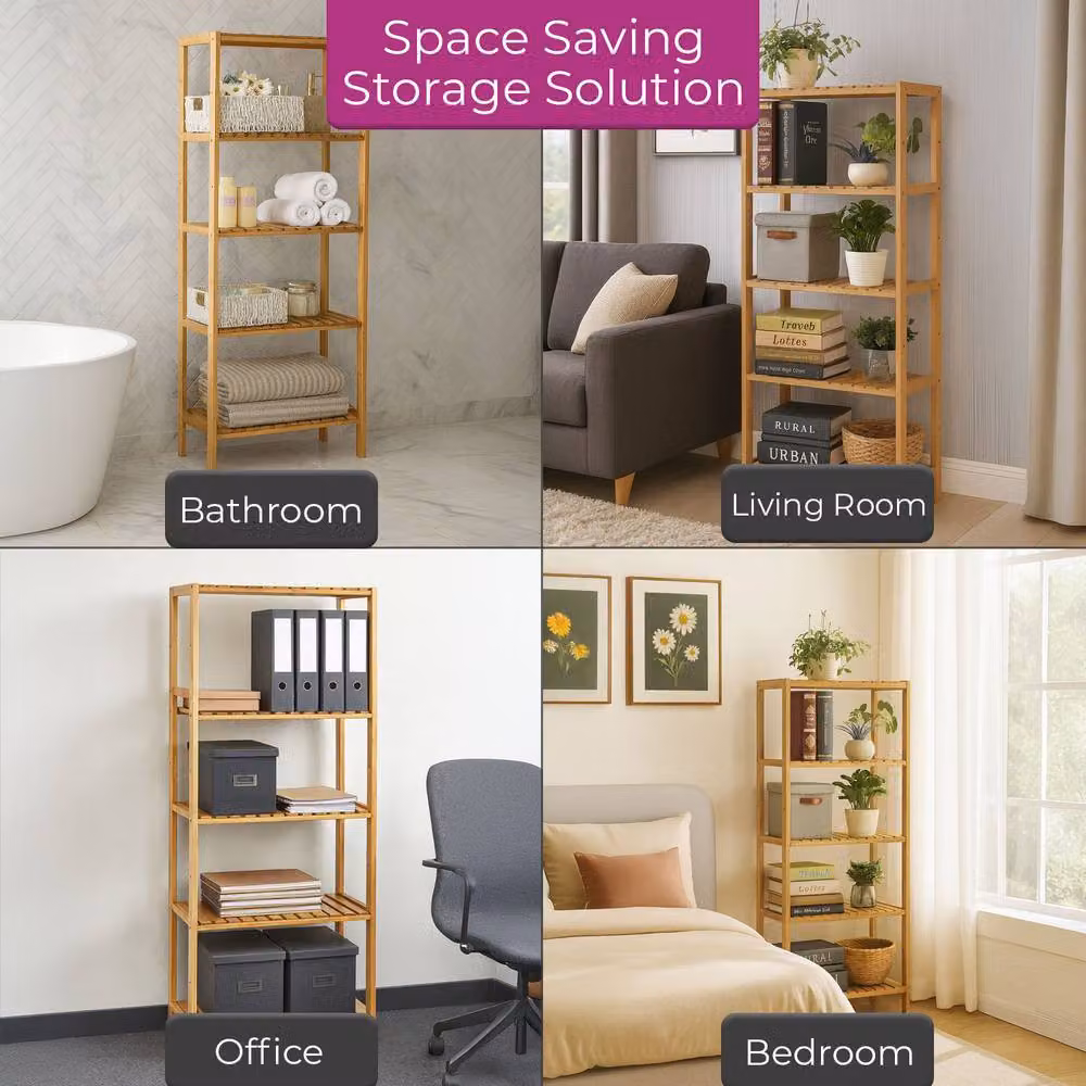 Neo 5 Tier Bamboo Storage Shelf Rack in Natural Brown – 2