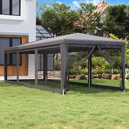 vidaXL Party Tent with 8 Mesh Sidewalls, Anthracite, W: 9 m, D: 3 m, H: 2.58 m – 2