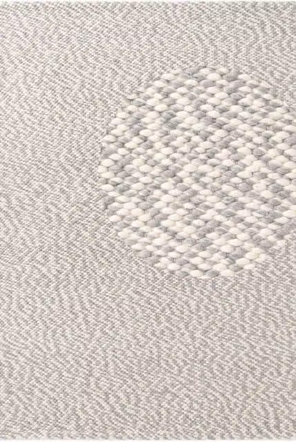 THE RUGS Lyon Handwoven Wool and Cotton Round Beans Rug in Grey and Cream, Diameter: 160 cm – 1