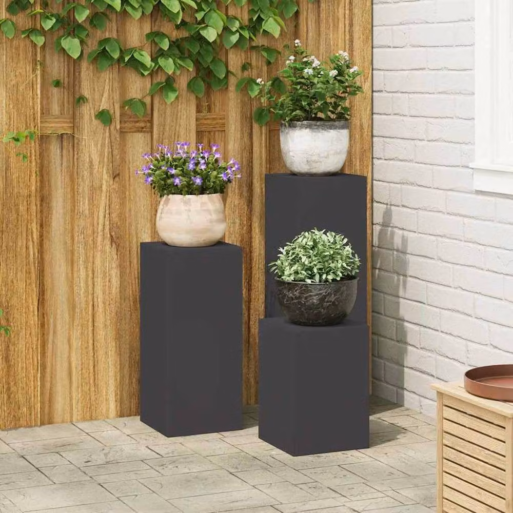 Berkfield Home Outdoor Plant Stand Tub Set, 3 Pieces, Black Steel – 1