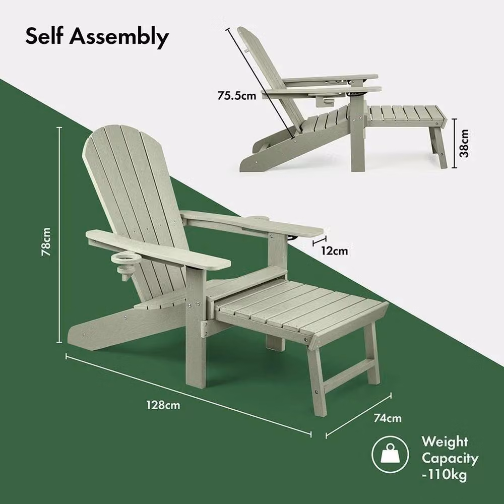 NESTLUNE Green HDPE Reclining Adirondack Garden Chair with Cup Holders – 2