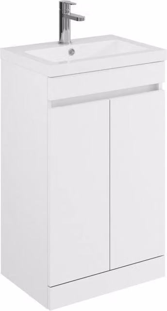 Balterley White Floor Standing 2 Door Compact Bathroom Vanity Unit with Polymarble Basin, W: 50 cm, D: 35.3 cm, H: 80 cm – 1
