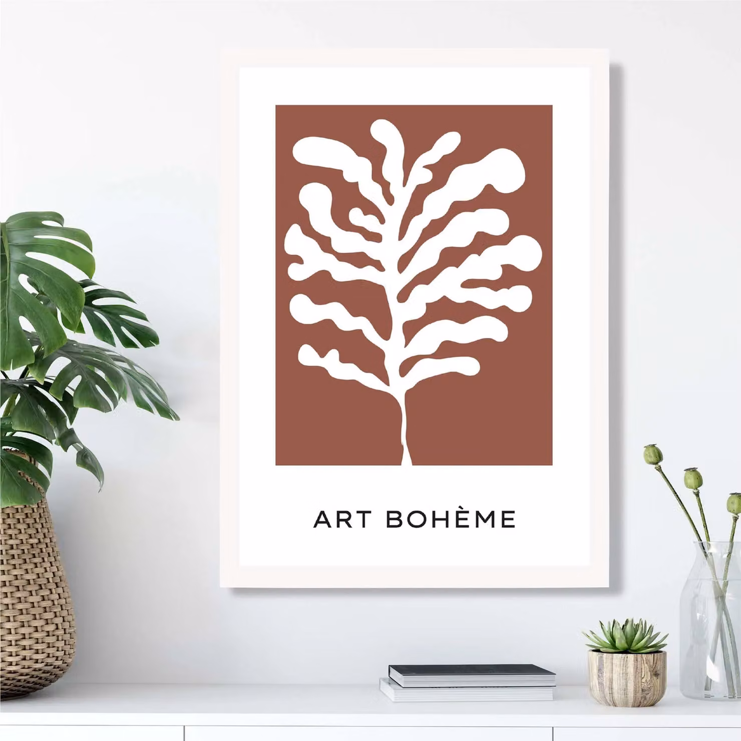 ARTZE Matisse Style Red and White Floral Cutout Framed Print, A2 – 2